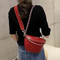 Chain Waist Bag Women Leather Belt Bags Female Fanny Pack Zipper Chest Pack Phone Pocket Water Proof (Red)