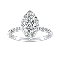 Diamond Wish 1 Carat Fancy Shapes Lab Grown Diamond Skylar Halo Ring for Women in 14k White Gold with Side Stones (E-F, VS1-VS2, 1.00 cttw) Engagement Anniversary Wedding Promise Ring Size 6 to 8