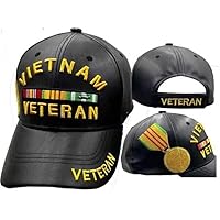 Vietnam Veteran Medallion Black Cap Hat Premium Quality PU Leather