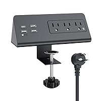Nightstand Charging Station with 3 AC Outlets, 3 USB A Ports, and PD 20W USB C Port, Nightstand Edge Power Strip Connect 6.56FT Flat Plug, Desk Surge Protector for Office Home Hotel, Black