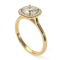 18K Gold Plated Halo Design Ring Cushion Cut Wedding Engagement Handmade Fashion Jewelry for Women Girls Available in Size 4 to 13