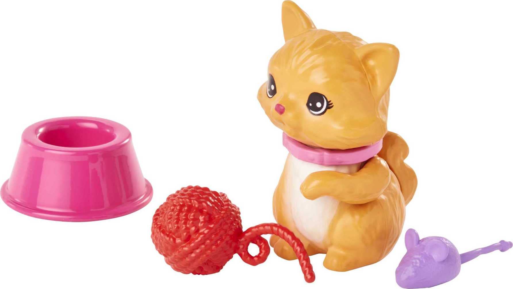 Barbie Pets and Accessories, Interactive Kitty Playset with Moving Paw and Head, 11 Animal Themed Pieces