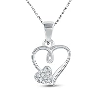 925 Sterling Silver Finish Round Cut Diamond Heart Fashion Pendant 1/20 Carat