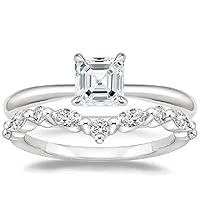 1 CT Moissanite Engagement Rings for Women Size 3-12 Asscher Colorless VVS1 Clarity Diamond and 925 Sterling Silver with 18K Rose Gold