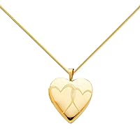 14K Yellow Gold Love Heart Shaped Locket Pendant with 0.8mm Yellow Snake Chain