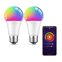Beantech Smart Bulb, WiFi Light Bulbs, Color Changing Light Bulb, Smart Light Bulbs Work with Alexa & Google Assistant, A19 RGB Alexa Light Bulb, RGB+White, Dimmable LED Light Bulbs, 2 Pack