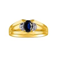 Rylos Men's Yellow Gold Plated Silver 7X5 Oval Gemstone & Diamond Ring – Classic Birthstone Design in Sizes 8-13
