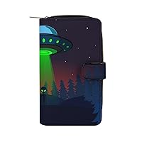 Alien UFO at Night Purse for Women Large Capacity Zip Around Travel Clutch Wallet with Compartment