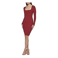 GUESS Womens Stretch Square neck Bodycon Dress Red XL