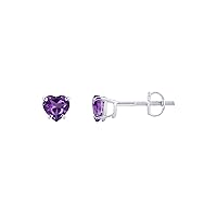 Jewelry Women White Gold Over 5mm 0.94 Ct Simulated Amethyst Heart Shape Solitaire Stud Earrings