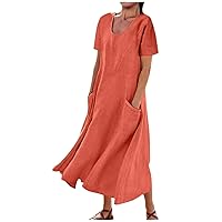 Womens Plus Size Summer Casual Sleeveless Dresses Crewneck Flowy Maxi Dress 2024 Vacation Beach Cover Up Dress with Pockets