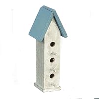 Dollhouse Large Bird House Box Silver and Blue Miniature Garden Accessory 1:12