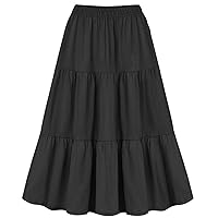 Black Pencil Skirt Teen Women's Ruffle Midi Skirts High Waist Summer Boho Skirt Pleated A-Line Swing Skirts Trendy Flowy Beach Maxi Skirt Tennis Skirt and Top Set
