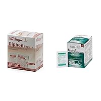 Medique Diphen Allergy & Hay Fever Relief Coated Tablets 50 Count and Medi-First Chewable Mint Antacid Tablets 50 Packets of 2, 100 Count Bundle