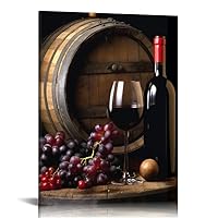 PIKWEEK Wine Decor Burgundy Wall Art Modern Grape Pictures Canvas Prints for Kitchen Dining Room Bar Pub Restaurant Home Cellar