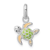 JewelryWeb 925 Sterling Silver Dangle Polished for boys or girls Enameled Sea Turtle Pendant Necklace Measures 17.88x17.88mm Wide