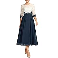 A-Line Elegant Wedding Guest Dress Jewel Neck Tea Length Half Sleeve Mother of The Bride Dress with Appliques 2024