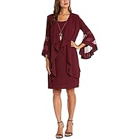 R&M Richards Womens Plus Knit Bell Sleeves Two Piece Dress