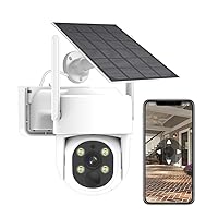 PTZ Security Camera Wireless Outdoor Solar Powered, Pan Tilt 360 Security Camera Waterproof Two Way Audio Color Night Vision Work with Alexa Compatible Camera System