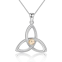 Irish Celtic Triquetra Knot Birthstone 925 Sterling Silver Pendant Necklace for Women Rhodium Plated Healthcare Fine Jewelry