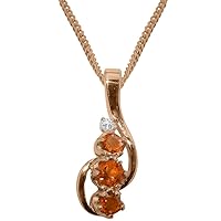 Solid 9ct Rose Gold Natural Citrine & Diamond Womens Pendant & Chain Necklace - Choice of Chain lengths