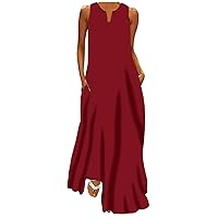 YZHM Loose Casual Maxi Dress for Women Long Summer Dresses Sleeveless Flowy Sundress with Pockets Marble Print Beach Dress