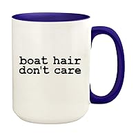 Boat Hair Don't Care - 15oz Ceramic Colored Handle and Inside Coffee Mug Cup, Deep Purple
