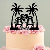 Beach Wedding Cake Topper Tropical Palm Tree Hawaii Travel For Beach, 6-7.8 Inch For Party Cake, Lover, Newlyweds Celebration