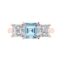 3.19ct Square Emerald cut 3 stone Solitaire Sky Blue Topaz Proposal Designer Wedding Anniversary Bridal ring 14k Rose Gold