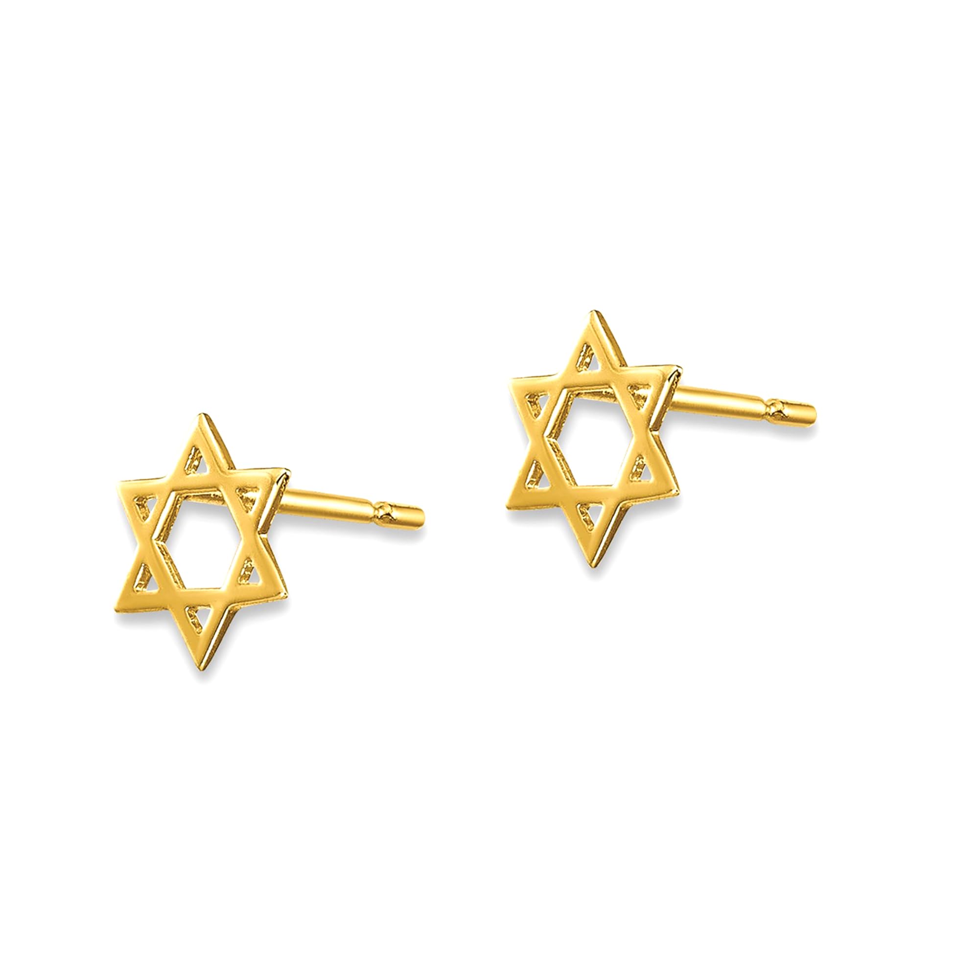 14k Yellow Real Solid Gold Star of David Stud Earrings