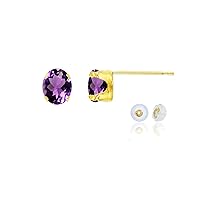 Solid 10K Yellow, White or Rose Gold 6x4mm Oval Genuine Or Created Gemstone Birthstone Stud Earrings