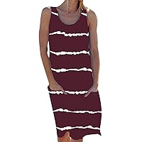 GRASWE Women Loose Stripe Printed Tunic Loose Sundress Sleeveless Knee Length Casual Swing Dress