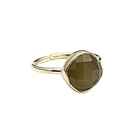 Gemstone Brass Green Cats Eye Hydro Designer Adjustable Rings Cushion Shape Handmade Gold Plated Ring Jewelry