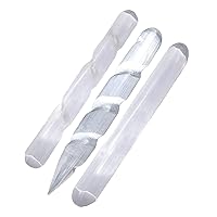 Selenite Healing Crystals, 2 Wands with Single Massage Stick, High Energy Effect Crystals Used for Cleansing, Meditation & Home Decor – 3 Count
