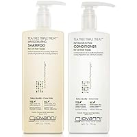 GIOVANNI Tea Tree Triple Treat Invigorating Shampoo & Conditioner Set - Cooling Peppermint, Eucalyptus, Rosemary, Helps Dry, Flaky Scalp, Salon Quality, Vegan, Cruelty Free, Paraben Free - 24 oz Each