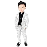 Boys' Stripe 2-Piece Suit Notch Lapel 2 Buttons Jacket & Pants Wedding Formal Business Uniform