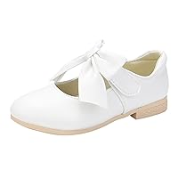 Size 3 Wide Shoes Children Shoes White Leather Shoes Bowknot Girls Princess Shoes Single Shoes High Tops for Girls