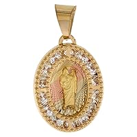 0.5-7/8 inch (12-22mm) Oval Genuine 14K 3-Color Gold Cubic Zirconia St Jude Pendant Necklace for Women & Men Diamond Cut Back Available or without Chain