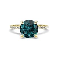 Center London Blue Topaz 2.00 Ctw 8.00 mm set in Tiger Claw Four Prong with side Lab Grown Diamond of 0.35 ctw Women Hidden Halo Engagement Ring in 14K Gold
