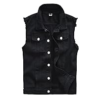 Men's Fashion Casual Black Hooded Sleeveless Tank Top Jacket Street Punk Style Denim Tank Top