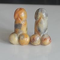 28-30mm Two Mixed gemstom Crystal Man genital Penis Testicle Figurine for Gifts (Crazy lace Agate)