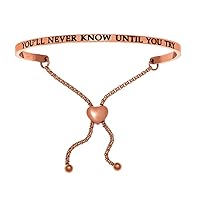 Intuitions Stainless Steel Pink Finish youll Never Know Until You Try Adjustable Friendship Bracelet