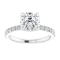 10K Solid White Gold Handmade Engagement Rings 2 CT Cushion Cut Moissanite Diamond Solitaire Wedding/Bridal Ring Set for Woman/Her Propose Ring, Perfact for Gifts Or As You Want