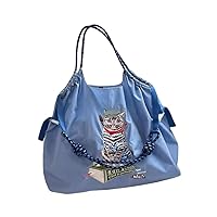 Shoulder Bag for Women, Embroidered with Cute Graphic, Bright Color, Make it a Crossbody with Rope Extension Sold Seperately (Blue Cat, Medium)