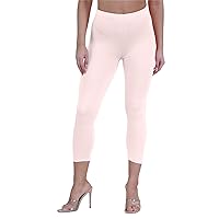 New Womens Plain Stretchy 3/4 Leggings Workout Tight Cropped Capri Active Pants Nude
