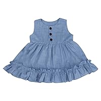 Girls' Summer Solid Cotton Dress Children's Sleeveless Ruffle Hem Hem Dress Suitable for 1 to 3 Years
