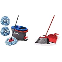 O-Cedar EasyWring RinseClean Microfiber Spin Mop & Bucket Floor Cleaning System with 2 Extra Refills and Pet Pro Broom & Step-On Dustpan PowerCorner, Red