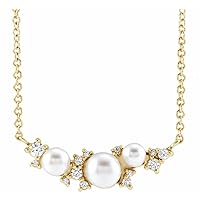 14k Yellow Gold Pearl Cultured White Akoya 4.5mm 0.08 Carat Natural Diamond I1 G h Polished Jewelry Gifts for Women - Length Options: 16 18