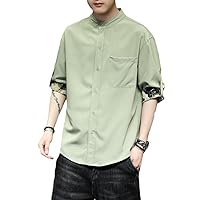Summer Thin Ice Silk Short Sleeve Shirt - Chinese Style Tang Suit Men's Clothing with Crane Print