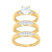 10k Two tone Gold His & Hers CZ Cubic Zirconia Simulated Diamond Trio Ring Set Measures 6.5x6.5mm Wide Jewelry for Women
